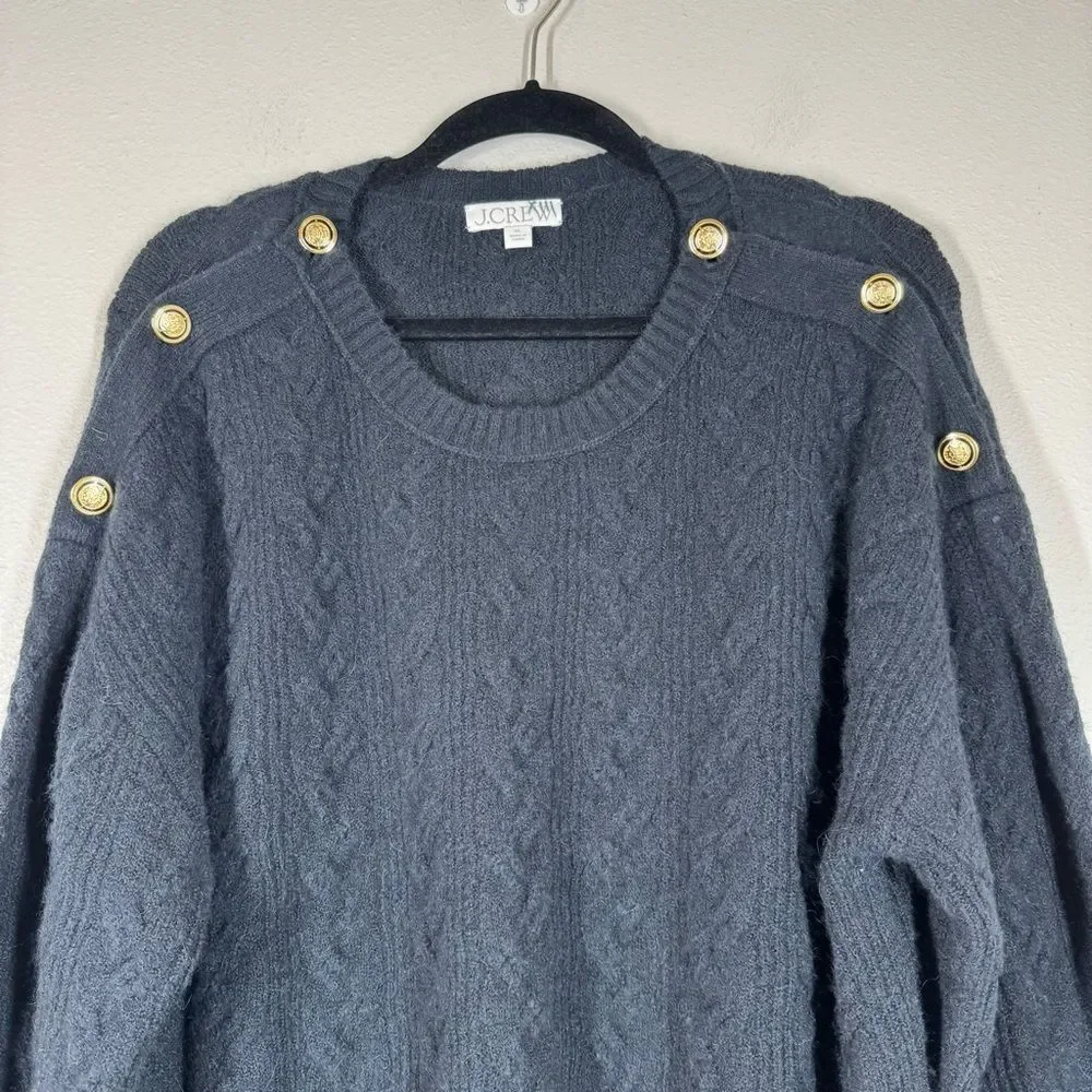 J. Crew Cable Knit Sweater Buttons Supersoft Yarn Alpaca Wool Blend XL CE735